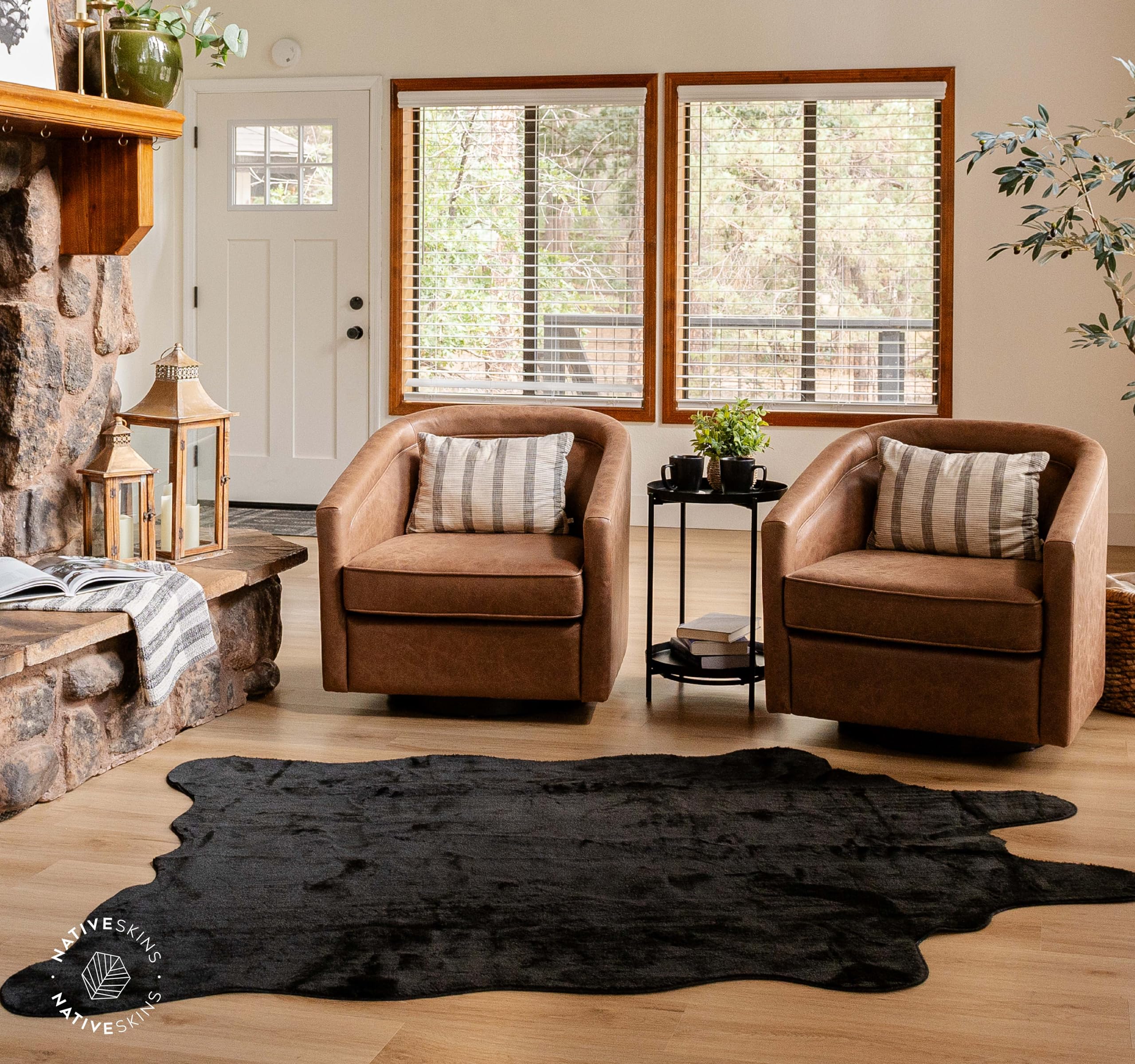 NativeSkins Faux Cowhide Rug – Midnight Black (Medium) | 4.3ft x 5.7ft | Triple-Layer Support | Ultra-Soft Pile | Hand-Cut, Faux Suede No-Slip Backing | Western Rug | Cow Hide Animal Print Rug