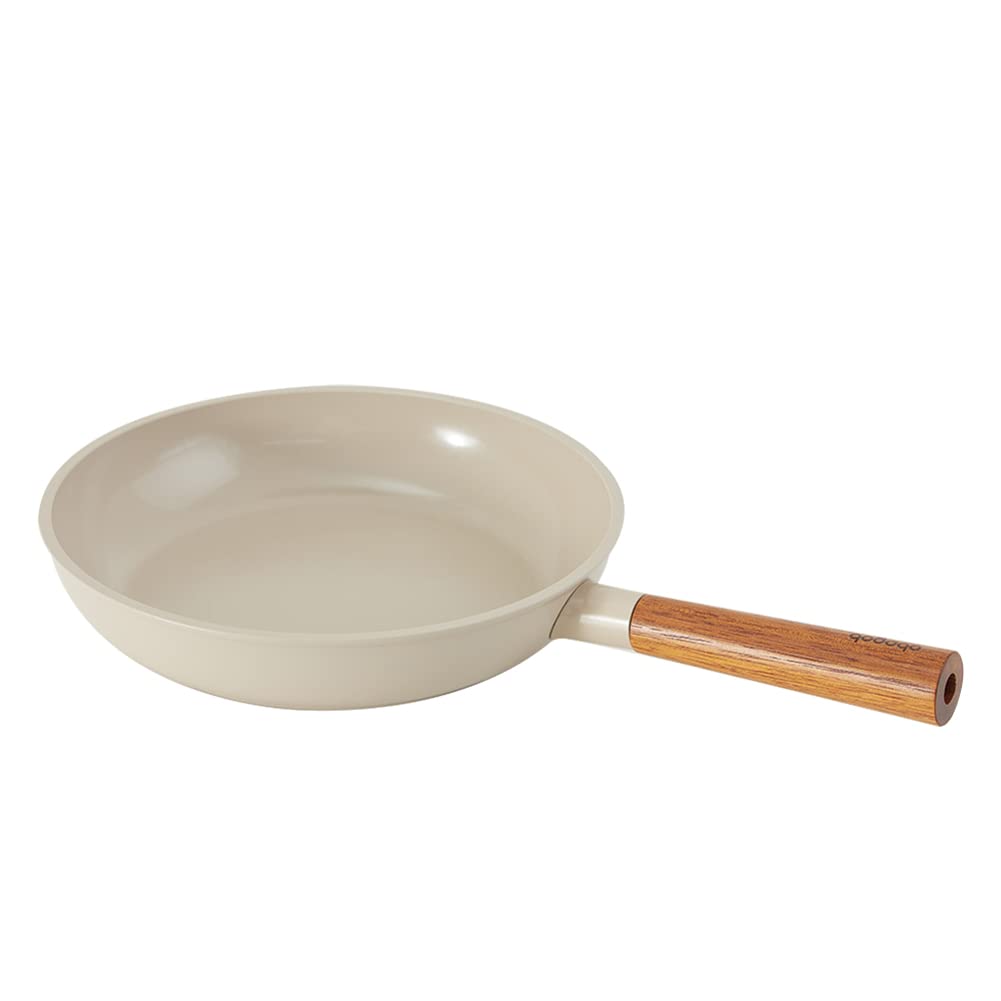 dogado Organic Frying Pan & Pot with Wood Handle, Nonstick Ceramic Cookware, Multipurpose Skillet, Sand Beige (Frying Pan)