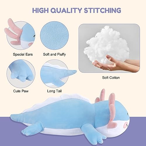 Colixpet Axolotl Plush Cute Stuffed Animal Soft Blue Long Pillow Hugging Plush Toys Valentine's Day,Birthday Gifts for Kids Boys Girls 21 inches