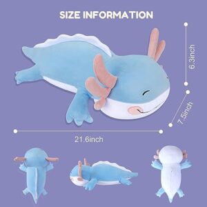 Colixpet Axolotl Plush Cute Stuffed Animal Soft Blue Long Pillow Hugging Plush Toys Valentine's Day,Birthday Gifts for Kids Boys Girls 21 inches