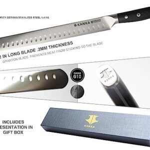 KANKA 12 inch Slicing Carving Knife - Ultra Sharp 1.4116 German Stainless Steel. Premium G10 Hamdle. Gift Box Included