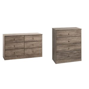 prepac astrid 6-drawer dresser, drifted gray & astrid 4-drawer dresser, drifted gray