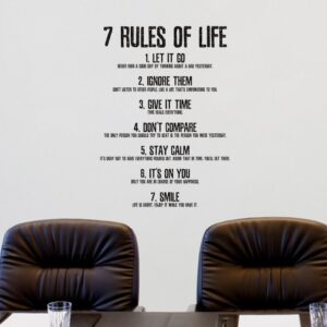 7 rules of life inspirational wall decals, wall art quotes sticker for office home bedroom school, motivational wall decor 18×14in