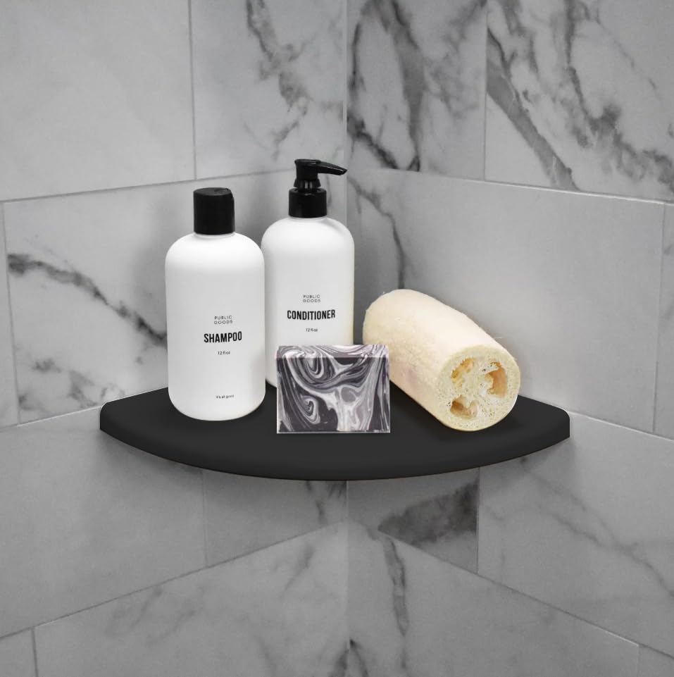 Threshold.Shop 9 Inch Super Black Engineered Marble Corner Shower Shelf Bathroom Caddy, Wall Mounted Shower Shelf, Classic Flatback Design (2)