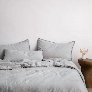 aanthropology by rhea pure linen | 3 piece piped duvet cover set | handmade | pre - washed