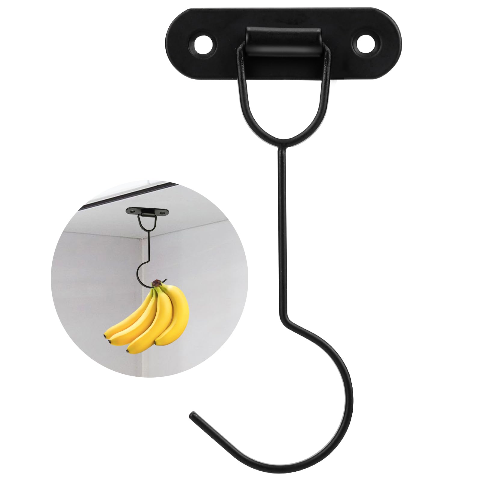 DAJIANG Banana Hook, Metal Banana Hanger Under Cabinet to Keep Bananas Fresh, Banana Holder for Bananas or Other Kitchen Items (Absolute Black)