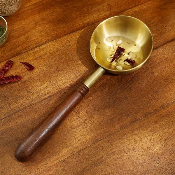 The Ultimate Arra Brass Tadka Pan with Wooden Handle