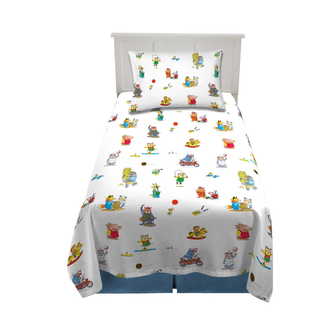 Franco Richard Scarry Book Kids Bedding Super Soft Sheet Set, Twin, (Official Licensed Product)