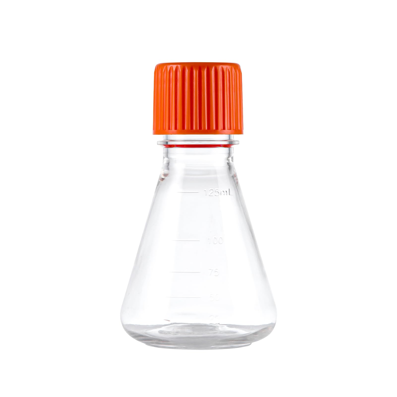 PEKYBIO Sterile Plastic Erlenmeyer Flask 125ml Graduated Flask with Vented Cap, Individually Wrapped, Pack of 12