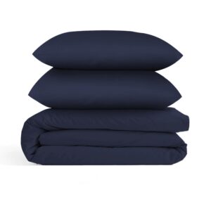 urbanhut queen size duvet cover set (3pc),100% cotton 400 thread count, luxury sateen weave quilt cover, soft & breathable comforter cover with hidden button closure and 2 pillow cases - navy blue