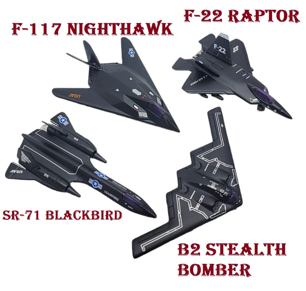 Zugar Land Die-Cast Pullback Stealth Bomber Models (4.25"-5.25") SR-71 Blackbird, F-22 Raptor, F-117 Nighthawk, B2 Bomber (SR-71 Blackbird)