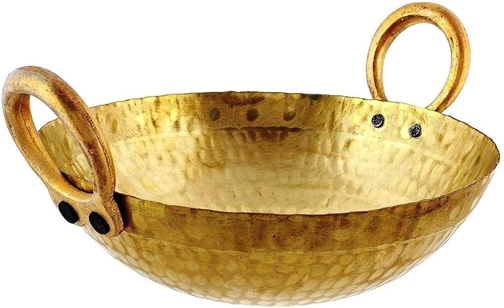 Golden Drops Indian Traditional Kitchen Cooking Utensil Brass Regular Cooking Wok Capacity 2 Liter Karahi/Kadai Pots & Pan