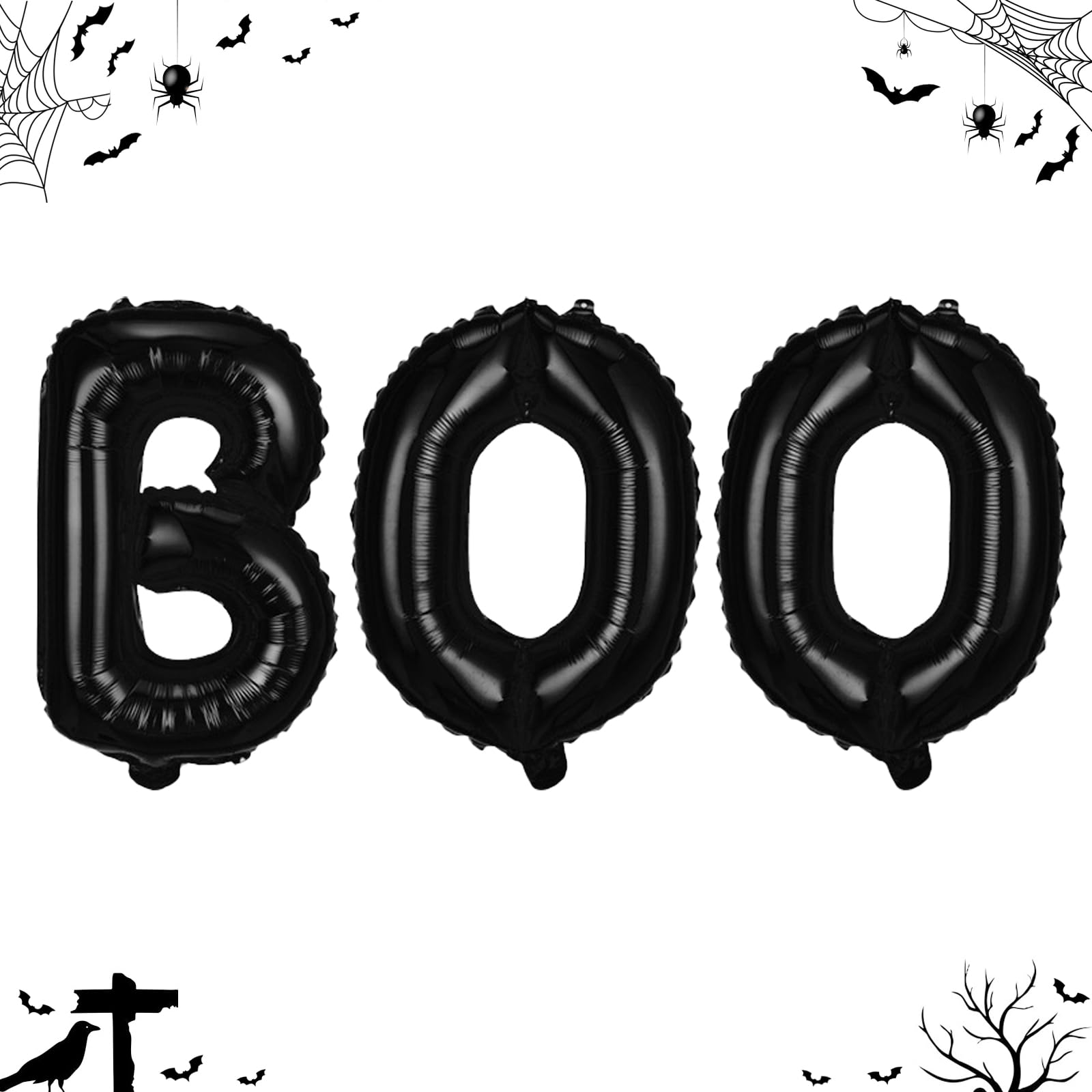 Halloween BOO Foil Balloons, Black Boo Balloon Banner Set for Halloween Party, 16 Inch Boo Mylar Foil Letters Balloons Bunting Kit for Horror Spooky Theme Halloween Night Party Decorations Supplies