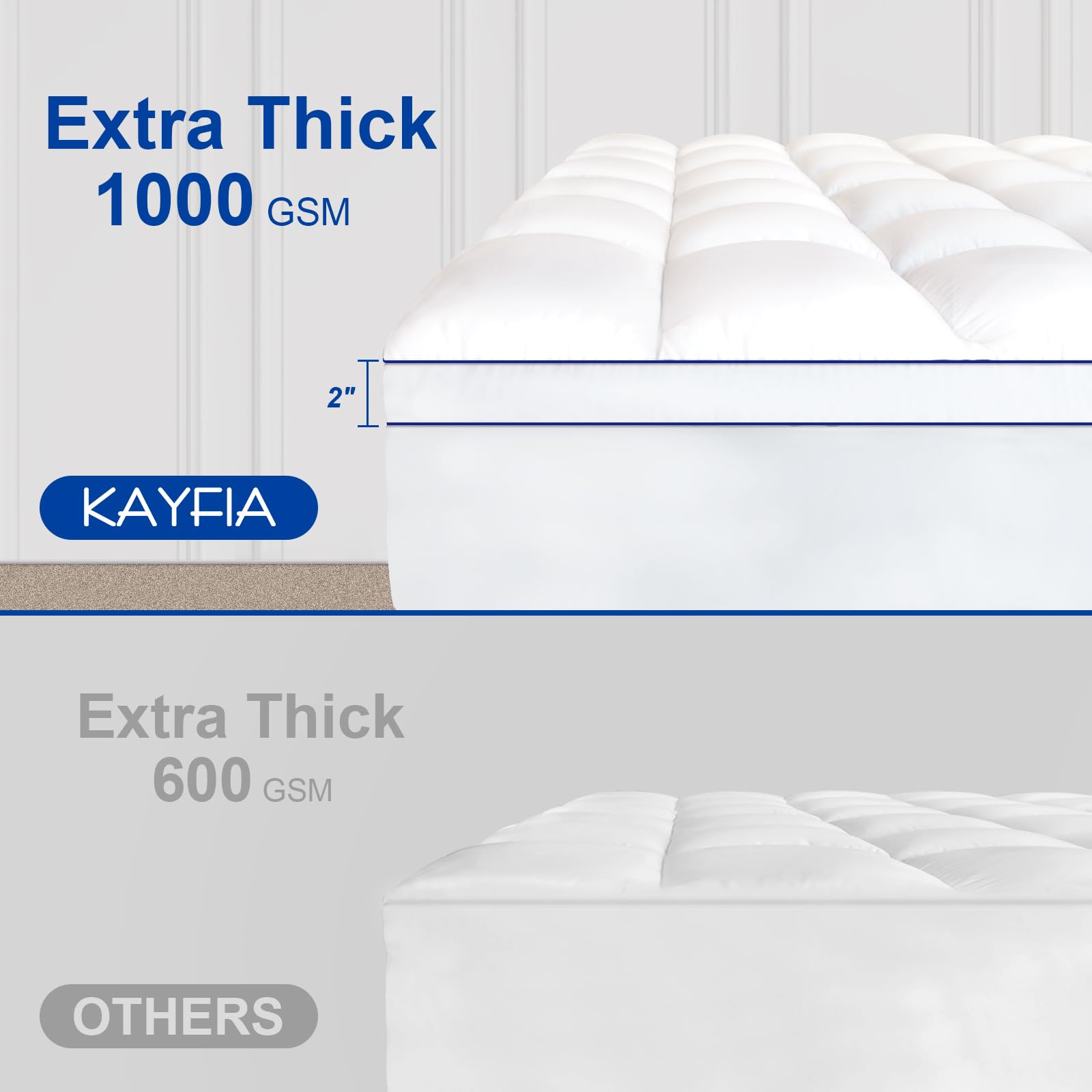 KAYFIA Full Mattress Topper,Extra Thick Mattress Pad Cover for Deep Sleep,3D+7D Snow Down Alternative Fill Overfilled Plush Pillow Top with 8-23 Inch Deep Pocket-White