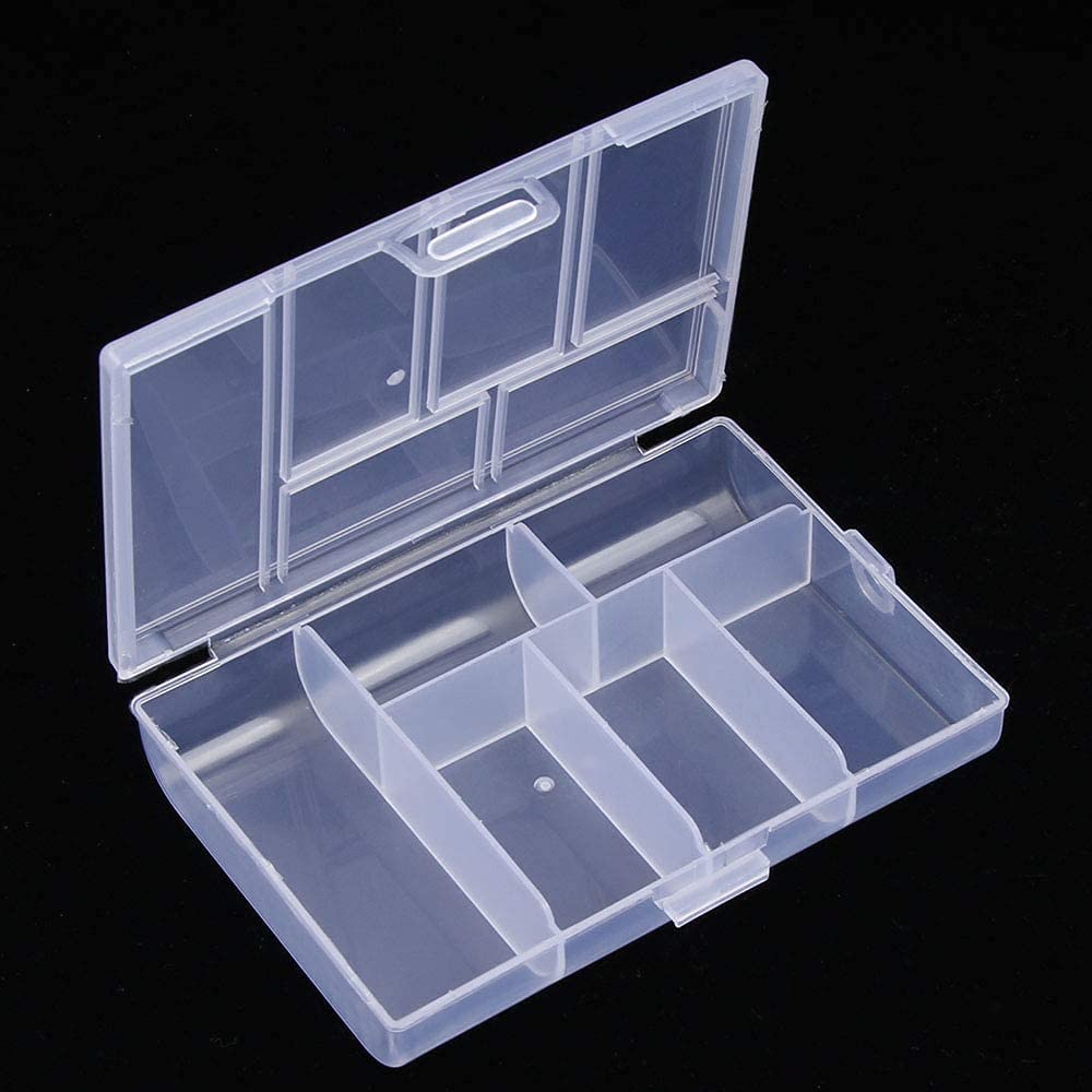 LanttAotte Mini 6 Grids 2-PACK Plastic Organizer Box Storage Container for Jewelry Fishing Tackles Earring Nail Rhinestones Beads Art DIY Crafts Organizer Clear