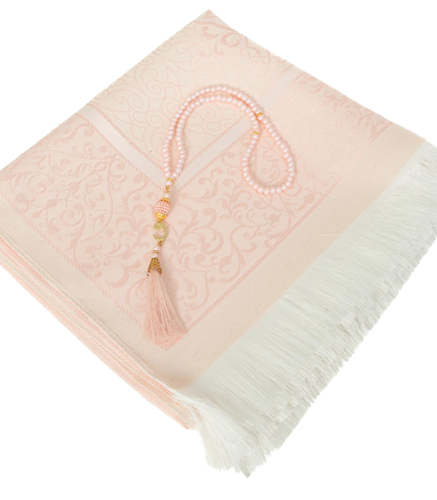 Prien Muslim Prayer Rug with Tasbih and Portable Bag, Muslim Gift for Women Men, Mubarak Islamic Box, Soft Mat Islam Gifts Set, Turkish Sajadah for Ramadan, Eid, Hajj, Travel, Pray (Powder Pink)