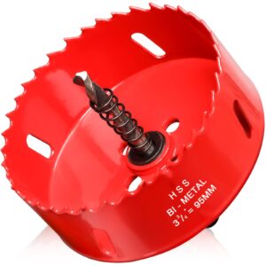 hole saw 3 3/4” (95mm) for wood and plastic, hss bi-metal hole cutter core drill bit for drywall, pvc boards, fiberglass and vent pipes