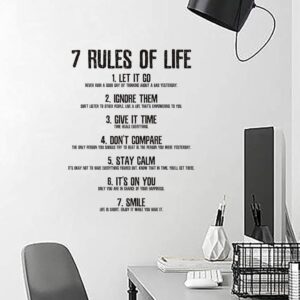 7 Rules of Life Inspirational Wall Decals, Wall Art Quotes Sticker for Office Home Bedroom School, Motivational Wall Decor 18×14In