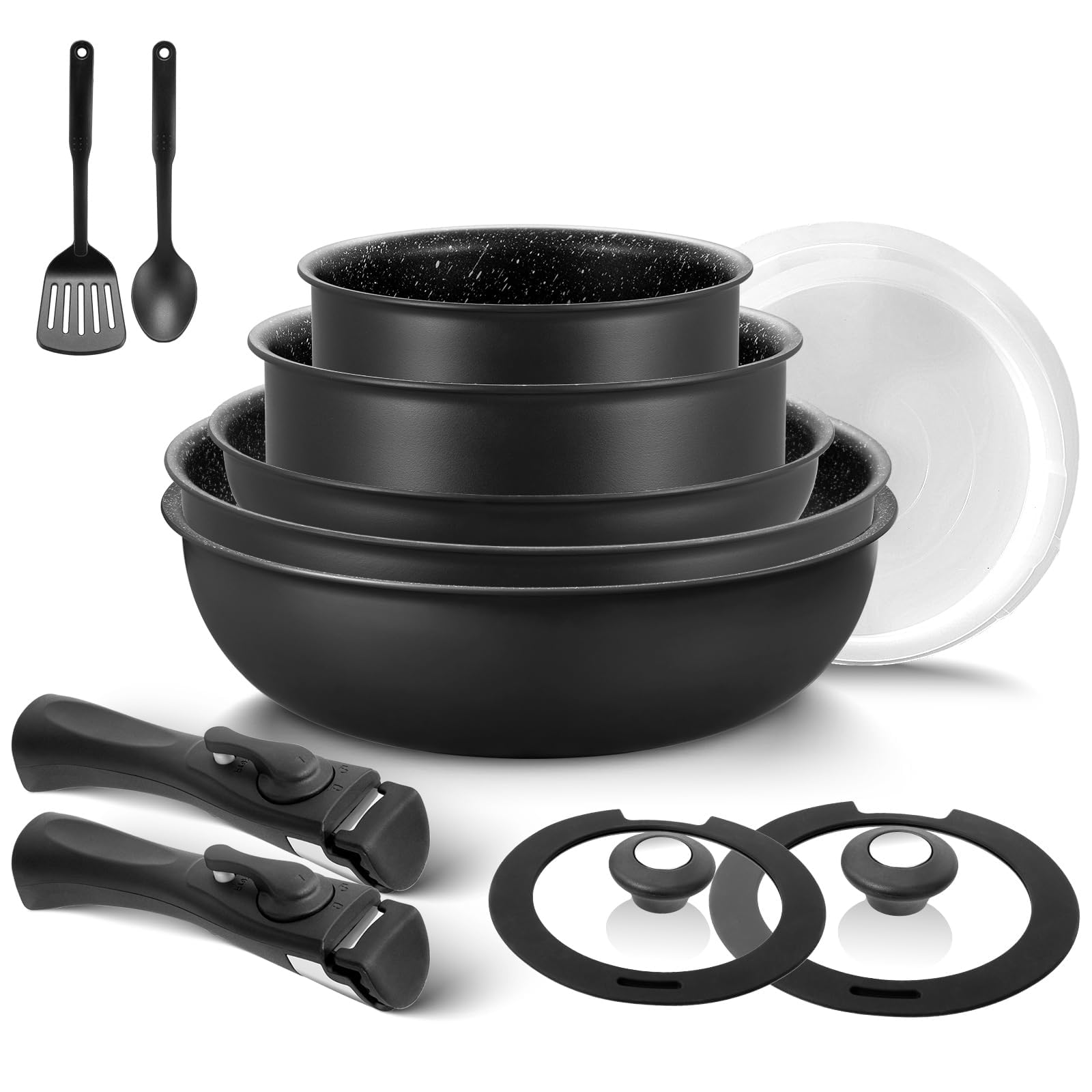 BEZIA Induction Cookware Set 13 Pieces, Pots and Pans Set Non-Stick with Removable Handles, for All Hobs, Stackable Design for RV, Camping, Dishwasher and Oven Safe, PFAS Free