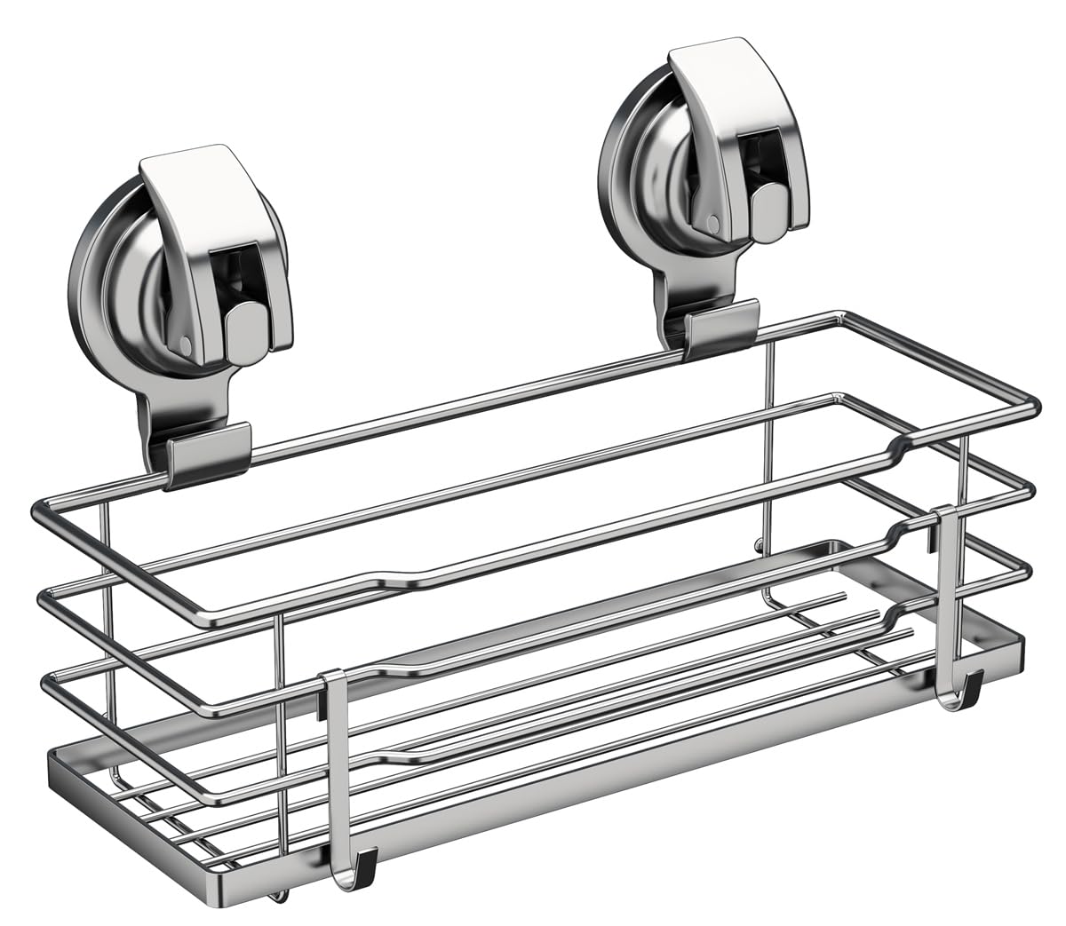 TESOT Suction Cup Shower Caddy, Shower Shelf Soap Dish with Hooks for Razor, Sponge, Rust Proof 304 Stainless Steel, Silver