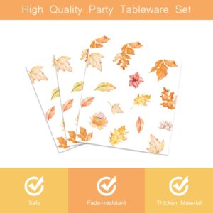 96 PCS Fall Leaves Party Decorations Supplies Autumn Maple Leaves Party Tableware Set Party Napkins Forks Disposable Paper Plate Decorations Favors for Fall Thanksgiving Bridal Shower Birthday Theme