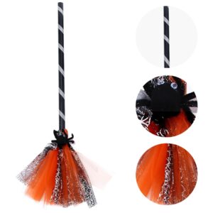 MAGICLULU 1pc Halloween Witch Broomstick Cosplay Witch Broom with Spider Halloween Broom Props for Masquerade Halloween Party (Orange)