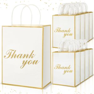 tenceur 50 pcs thank you gift bags with handles, wedding party gift bags bulk thank you paper bags for business, shopping, wedding, baby shower, party favors, 8.27 x 4.33 x 10.63 inches (white)