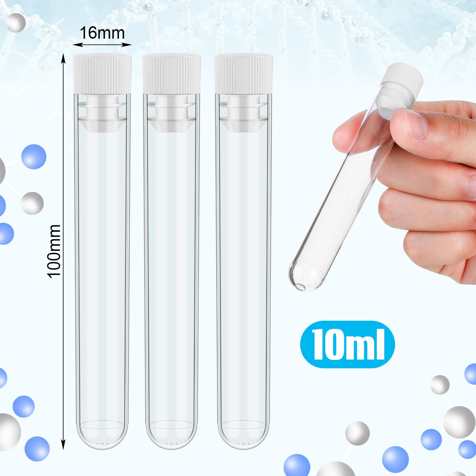 Xuhal 500 Pcs Test Tubes 10 ml Clear Plastic Test Tubes with Caps 16 x 100 mm Small Propagation Tubes for Scientific Experiments Plant Propagation Powder Spices Candy Storage