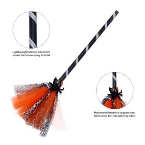 MAGICLULU 1pc Halloween Witch Broomstick Cosplay Witch Broom with Spider Halloween Broom Props for Masquerade Halloween Party (Orange)