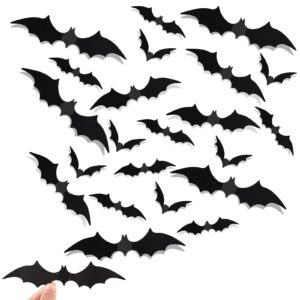 ZYFLSQ 120 Pcs Bats Wall Decor Halloween Decorations, 3D Bat Stickers for Home Decor 4 Size Scary Black Spooky Bats Party Supplies