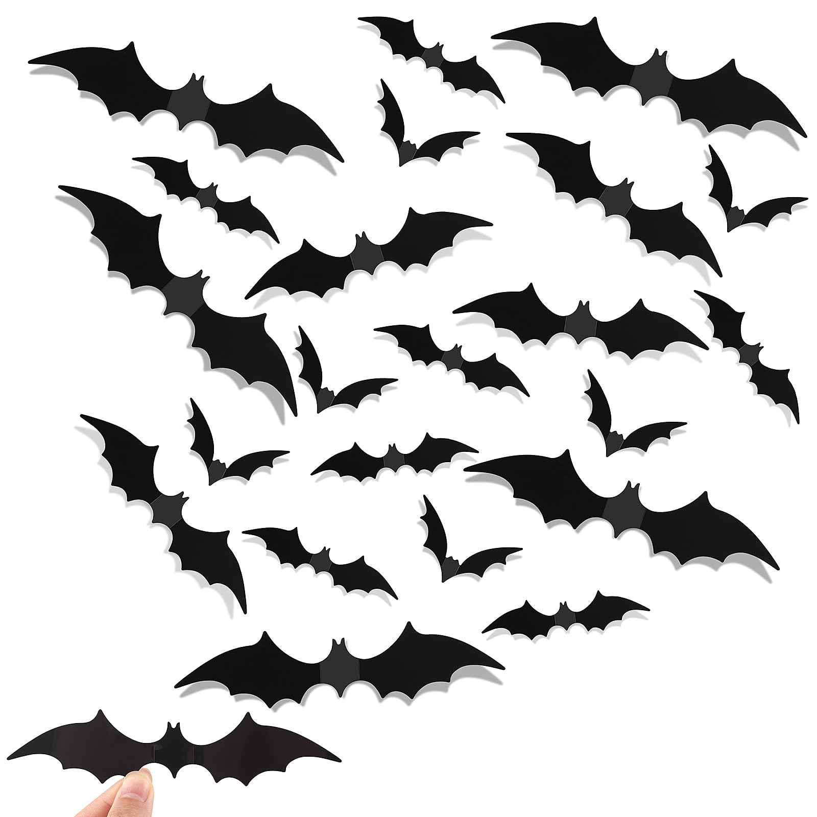 ZYFLSQ 120 Pcs Bats Wall Decor Halloween Decorations, 3D Bat Stickers for Home Decor 4 Size Scary Black Spooky Bats Party Supplies