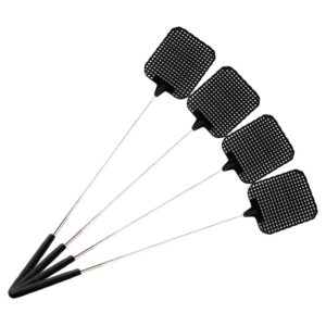 wbty telescopic fly swatter 4 pcs plastic fly swatters with stainless steel handle for indoor outdoor, extendable flyswatter (black)