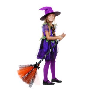 MAGICLULU 1pc Halloween Witch Broomstick Cosplay Witch Broom with Spider Halloween Broom Props for Masquerade Halloween Party (Orange)