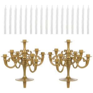 ifundom 2pcs Candle Holder Stand with 9Pcs Candle Vintage Candelabra Candlestick Cake Topper Gold Candlestick Holders Cake Toppers Ornaments for Wedding Birthday Party