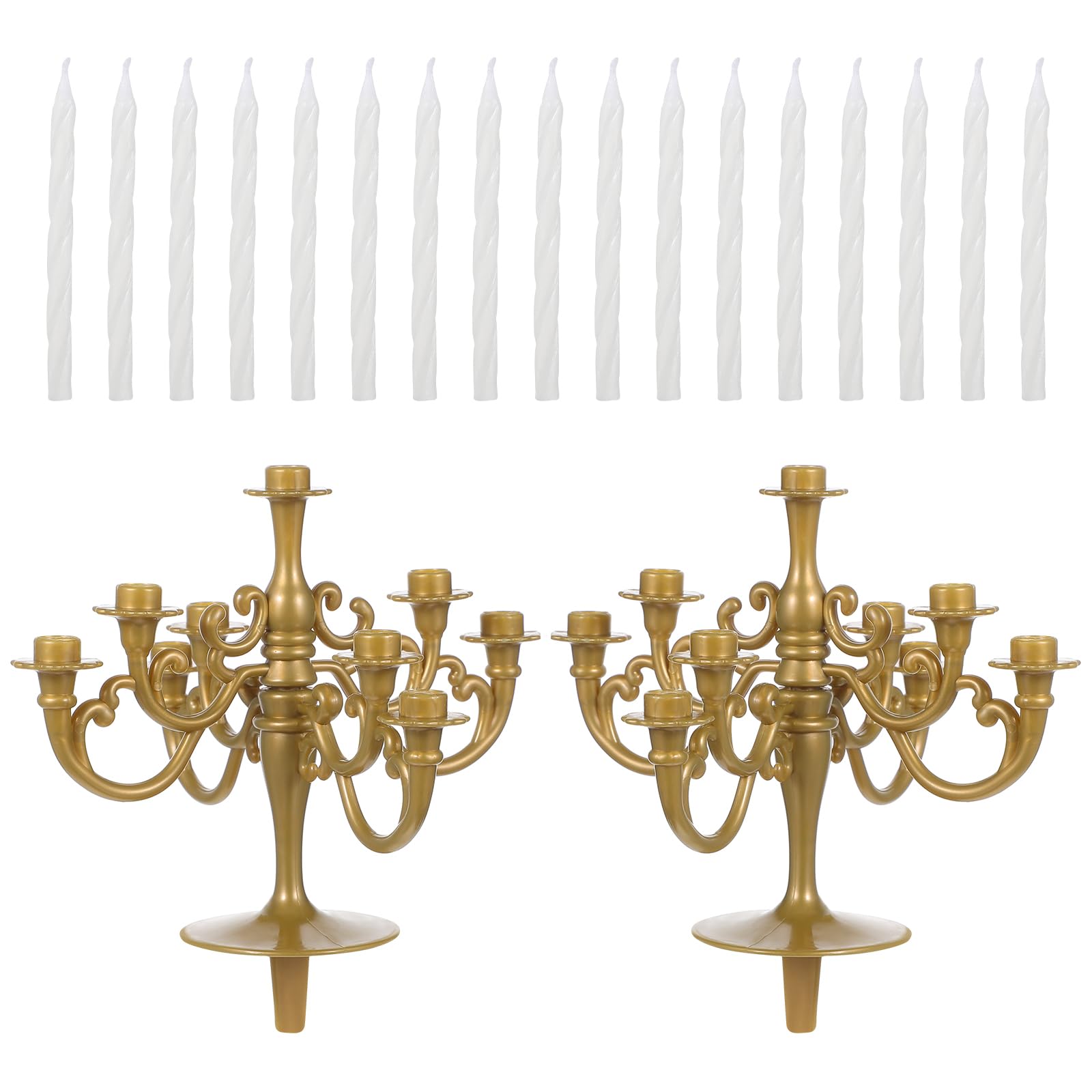 ifundom 2pcs Candle Holder Stand with 9Pcs Candle Vintage Candelabra Candlestick Cake Topper Gold Candlestick Holders Cake Toppers Ornaments for Wedding Birthday Party