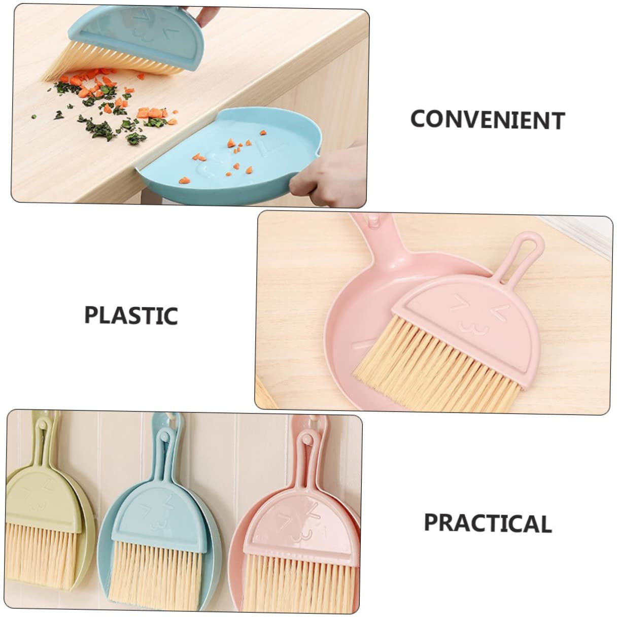 HAPINARY 4 Sets Mini Dust Brush and Dustpan Multi Function Handheld Cleaning Accessory for Quick Cleanup Desks Countertops and Pet Areas Compact Broom and Dustpan