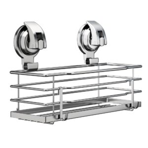 TESOT Suction Cup Shower Caddy, Shower Shelf Soap Dish with Hooks for Razor, Sponge, Rust Proof 304 Stainless Steel, Silver