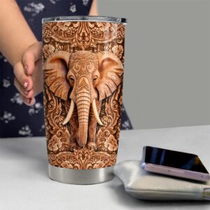 SANDJEST Personalized Elephant Wood Drawing Tumbler 20oz 30oz Insulated Tumblers with Lid Coffee Travel Mug Cup for Men Women Gift for Birthday