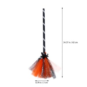 MAGICLULU 1pc Halloween Witch Broomstick Cosplay Witch Broom with Spider Halloween Broom Props for Masquerade Halloween Party (Orange)