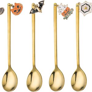 GLKTOPO 6Pcs Halloween Coffee Spoons, Stainless Steel Pumpkin Bat Pendant, Spooky Dessert Teaspoon Tea for PartyTable Decoration Espresso Stirring for Halloween Party Kitchen Mixing, Sugar, Stir