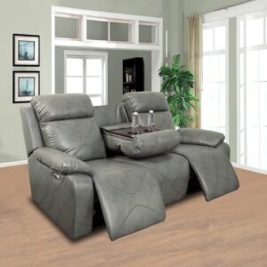 gebadol power recliner sofa with led lights leather sofa for living room with usb port/storage console/cup holders(grey)