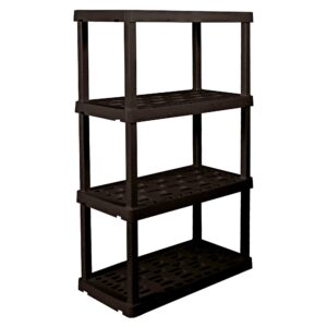 oskar 4 tier plastic shelf, garage shelving unit, rack and storage shelves - ideal for storage shed, and shelf organizer - perfect for garage storage and shelving solutions, black