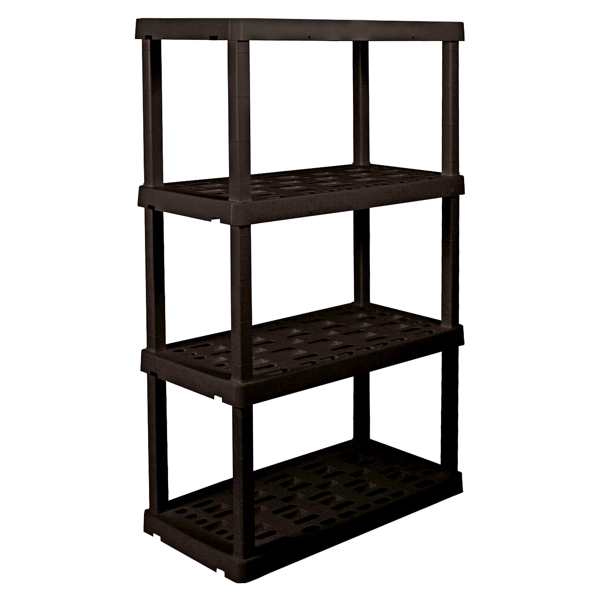 Oskar 4 Tier Plastic Shelf, Garage Shelving Unit, Rack and Storage Shelves - Ideal for Storage Shed, and Shelf Organizer - Perfect for Garage Storage and Shelving Solutions, Black