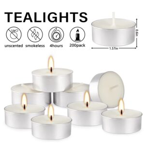 Bulk 200 Pack Tealight Candles, 4 Hour Burn Time,Dinner Candle Set with Cotton Wick,Perfect for Anniversaries Decorative Events and More,White…