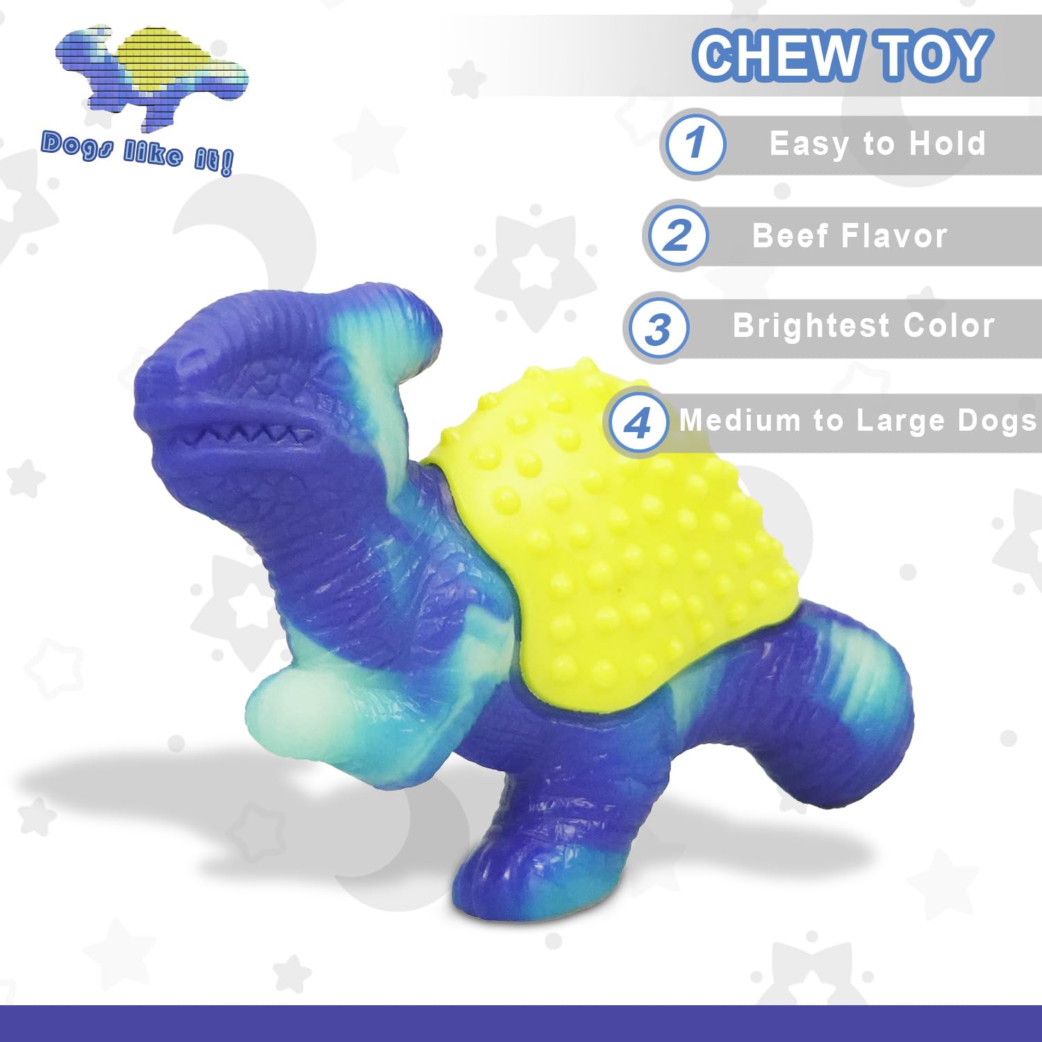 DOEL Dog Chew Toys for Aggressive Chewers, Chewing to Clean Teeth, Indestructible Nylon Toy, Beefy Flavor, Dinosaurs Modeling, Blue and Yellow