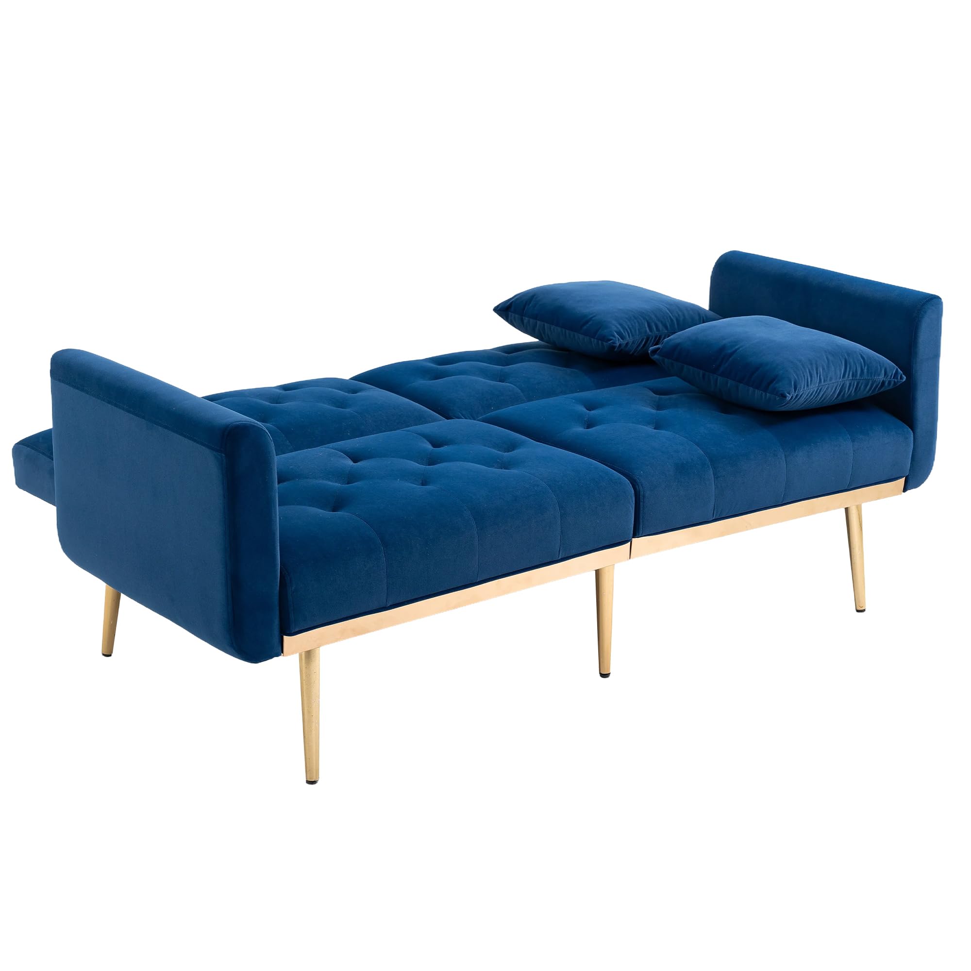 SULOPS 65" Tufted Velvet Vintage Futon Sofa Bed with 2 Pillows, Modern Accent Sofa Upholstered Comfy Loveseat Sofa Sleeper Bed 2-Seater Folding Couch for Home Office Small Space (Velvet Navy)