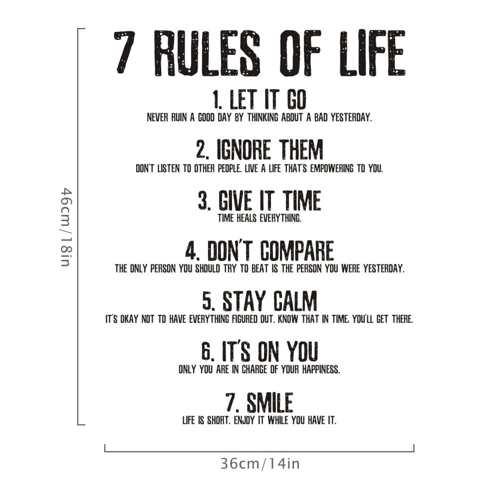 7 Rules of Life Inspirational Wall Decals, Wall Art Quotes Sticker for Office Home Bedroom School, Motivational Wall Decor 18×14In