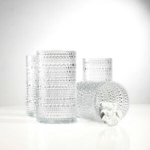 Glaver's Hobnail Drinking Glasses, Set of 4 Clear Vintage Beaded Glass Cups, 15 Oz. Cocktail Drinking Glassware Set, For Water Juice, Smoothies. Home, Dinner, Bar uses.