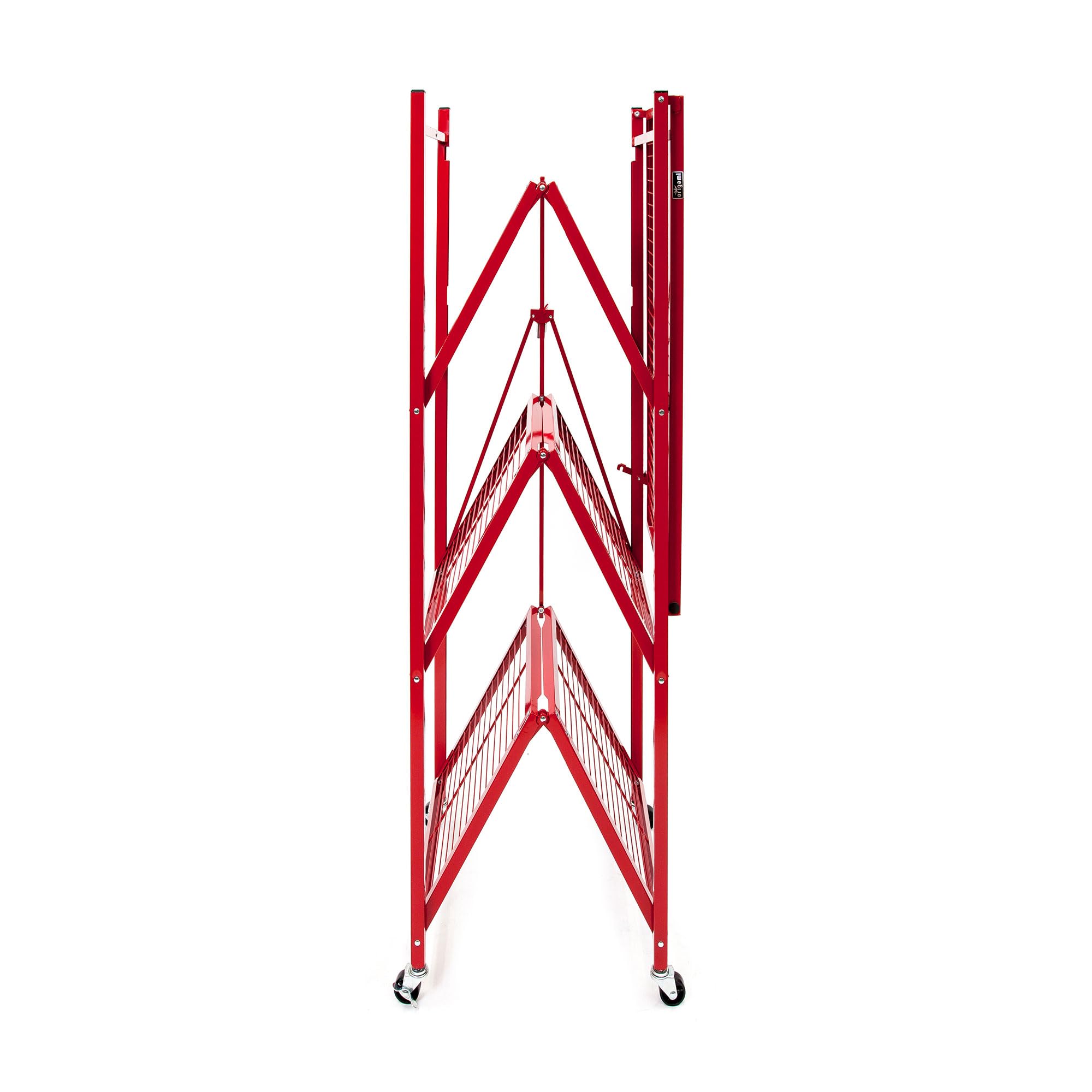 Origami R5 Foldable 4-Tier Garage Shelving Heavy Duty Shelving with Wheels, Metal Storage Rack Holds 1000 pounds, Garage Storage Rack & Organization, Storage Shelving (Red, R5 2-Pack)