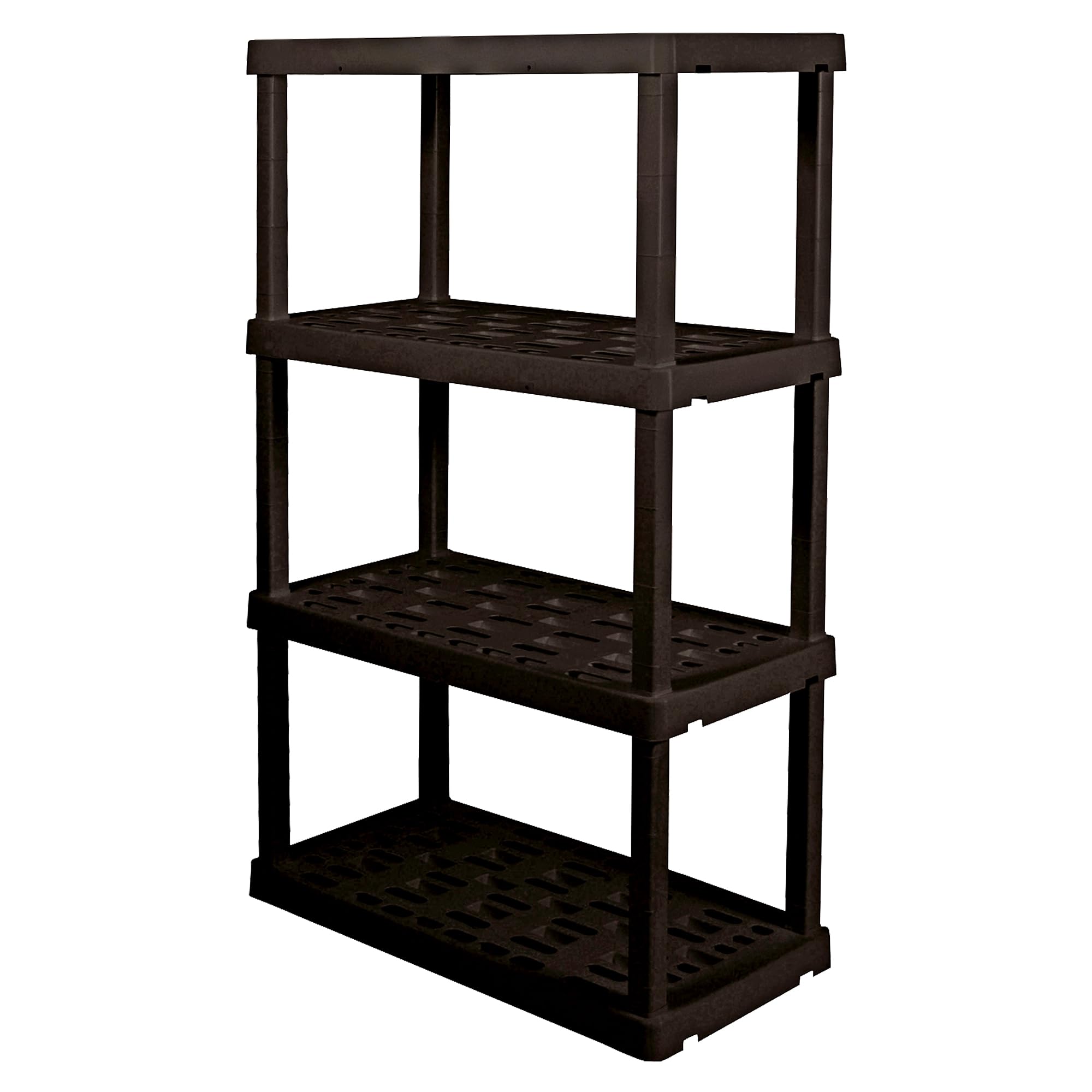 Oskar 4 Tier Plastic Shelf, Garage Shelving Unit, Rack and Storage Shelves - Ideal for Storage Shed, and Shelf Organizer - Perfect for Garage Storage and Shelving Solutions, Black